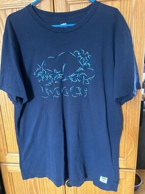 Roots Men's Navy Blue Short Sleeve Tee with Teal Logo